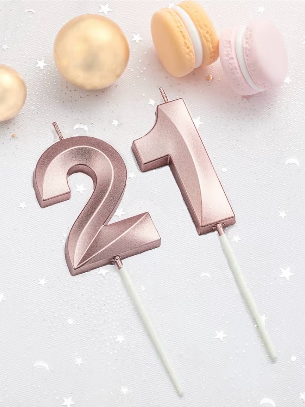 Rose Gold Glitter Happy 21st Birthday Cake Topper and 21 candle